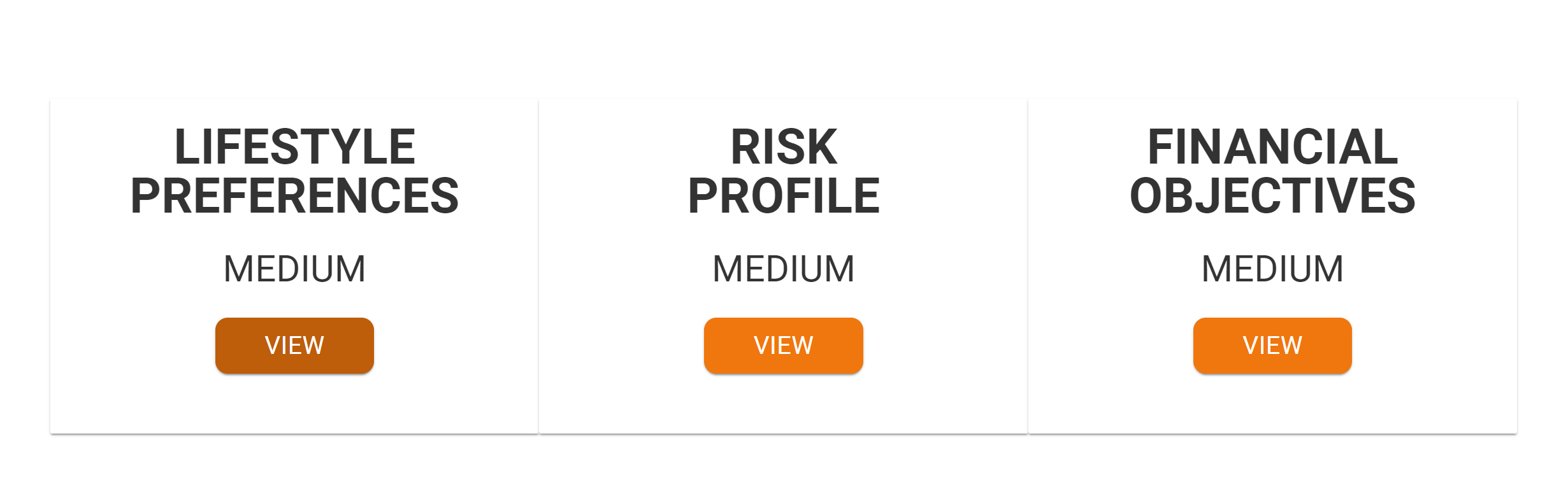 An image of the Money Profile screen with the three options of Lifestyle Preferences, Risk Profile, and Financial Objections.
